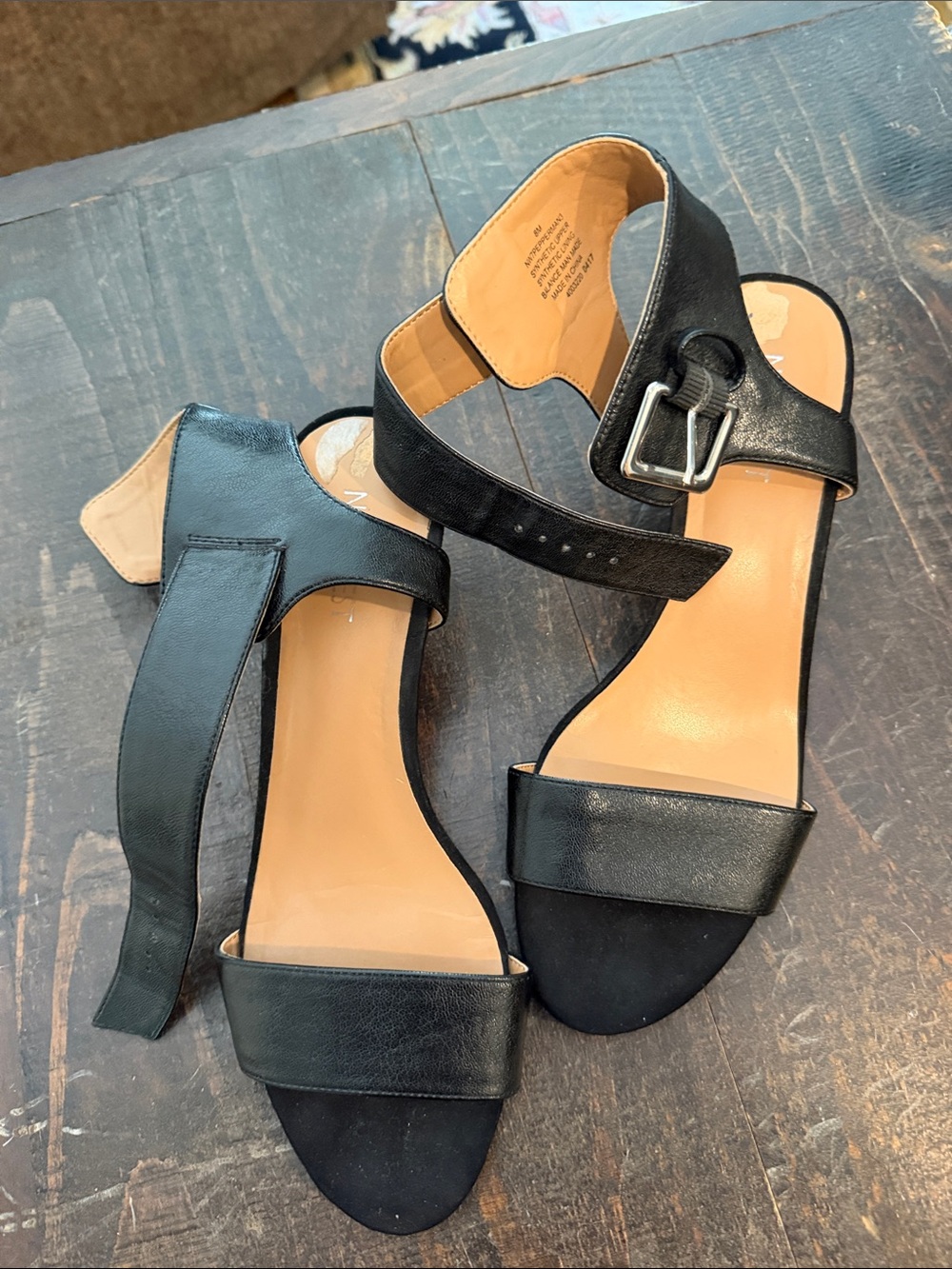 Nine West Black Leather Ankle-Strap Wedge Sandals